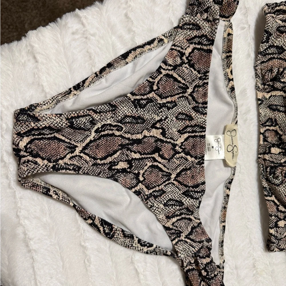 Jessica Simpson Snake Print Bikini Black and Cream - Picture 4 of 7
